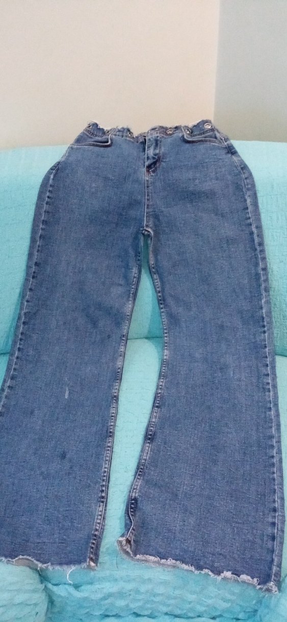 Düğmeli Gri Bol Kesim Midi Kot Pantolon - Görsel 3