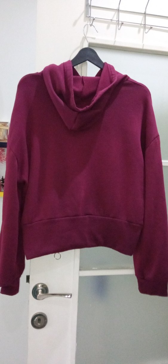 Bordo Kapüşonlu Fermuarlı Sweatshirt - Görsel 2