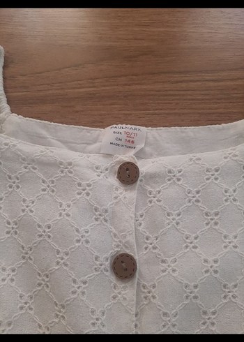 Kız Çocuk Beyaz Nakışlı Pamuk Elbise - Görsel 3