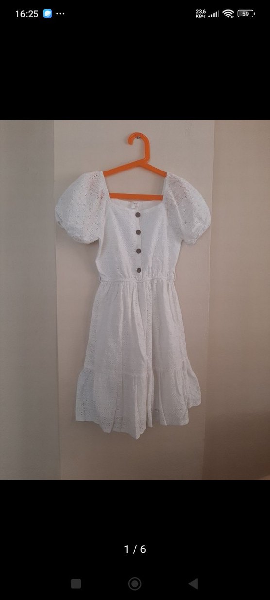 Kız Çocuk Beyaz Nakışlı Pamuk Elbise - Görsel 2