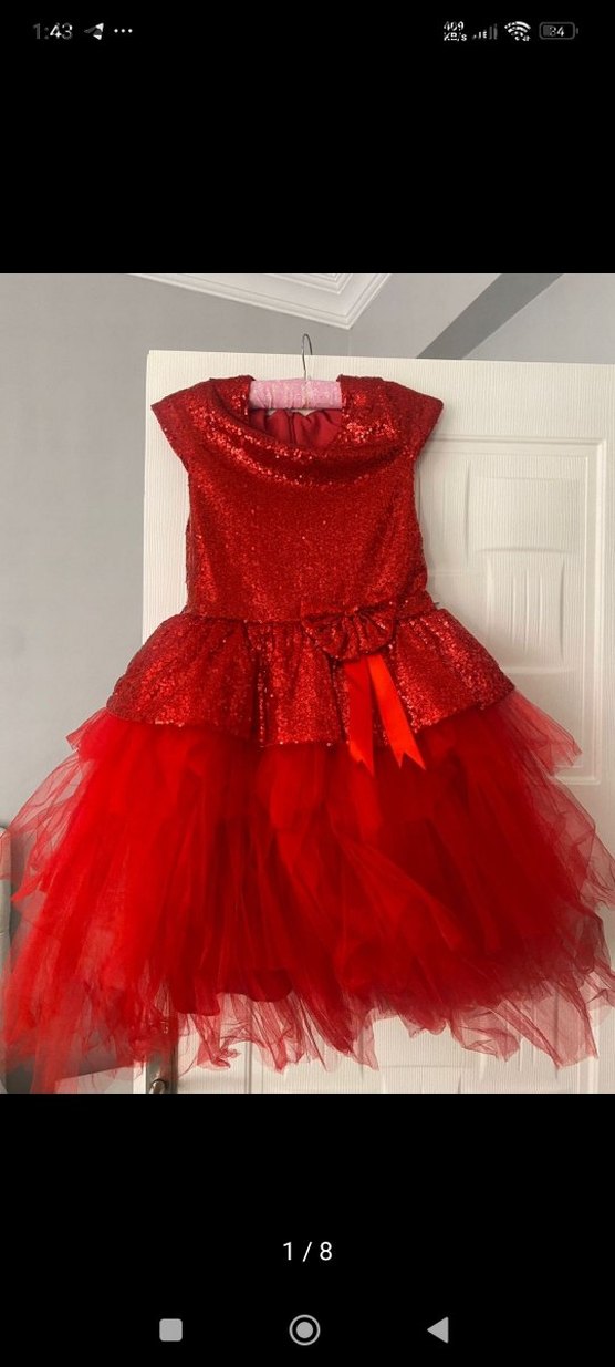 Kız Çocuk Parlak Kırmızı Fırfırlı Elbise - Görsel 2