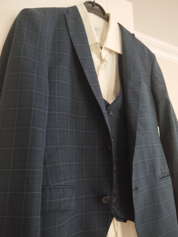 Düğmeli Erkek Yelek, Kareli Desen, Regular Fit takım elbise - Görsel 3