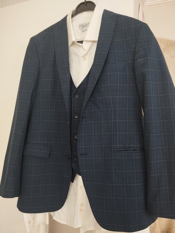 Düğmeli Erkek Yelek, Kareli Desen, Regular Fit takım elbise - Görsel 2