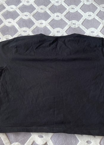 m Beden Siyah V Yaka Kadın Kısa Kollu Crop Top