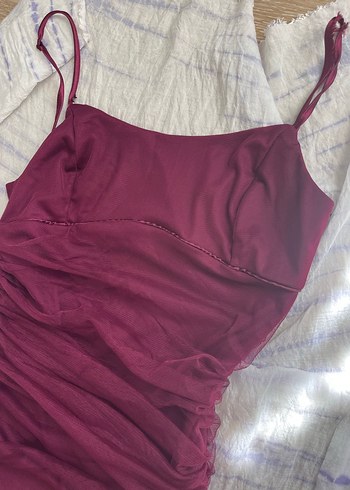 Trendyol & Milla Bordo Drapeli Straplez Mini Elbise