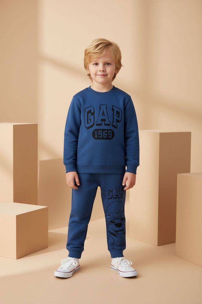 GAP Erkek Çocuk Mavi Sweatshirt ve Eşofman Takımı - Görsel 4