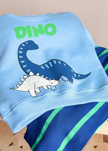 Mavi Dinozor Desenli Bebek Erkek Takımı - Görsel 2