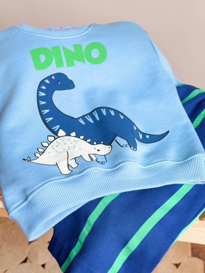 Mavi Dinozor Desenli Bebek Erkek Takımı - Görsel 2