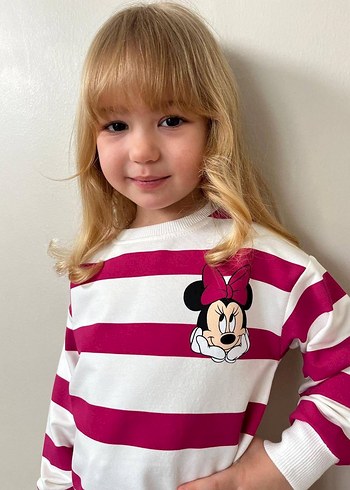 Kız Çocuk Pembe Çizgili Triko Sweatshirt ve Rahat Eşofman - Görsel 3