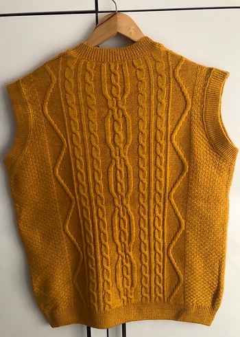 Hardal rengi Örgü V Yaka Kadın Süveter - Görsel 4