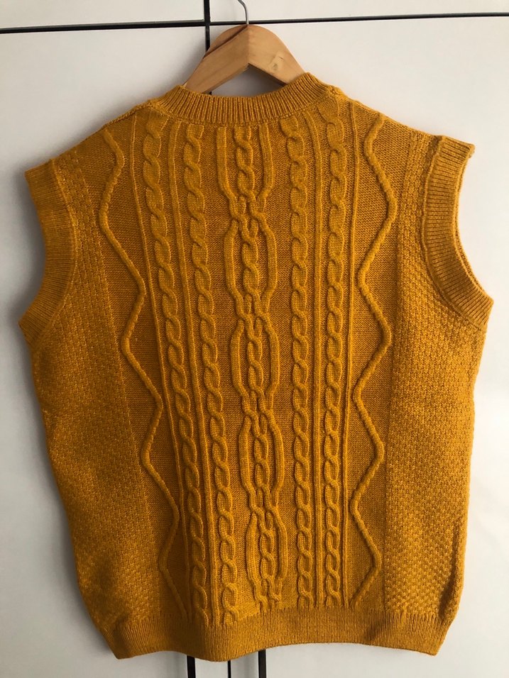 Hardal rengi Örgü V Yaka Kadın Süveter - Görsel 4