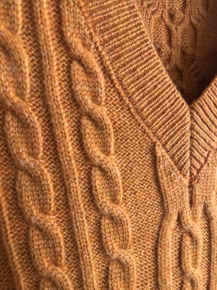 Hardal rengi Örgü V Yaka Kadın Süveter - Görsel 2