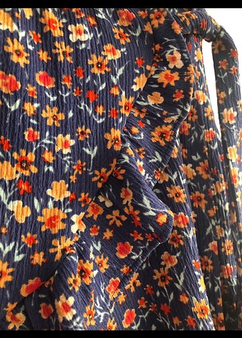 Mavi Çiçekli Fırfırlı Mini Etek - Görsel 3