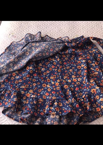 Mavi Çiçekli Fırfırlı Mini Etek - Görsel 8