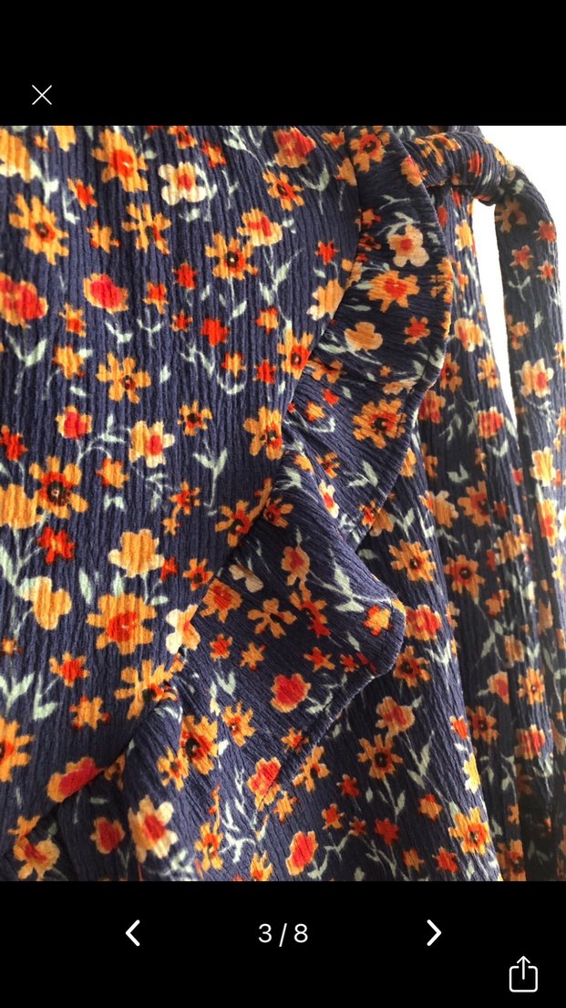 Mavi Çiçekli Fırfırlı Mini Etek - Görsel 3