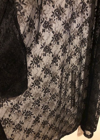 Uzun Siyah Dantel Gotik Kadın Kimono - Görsel 2