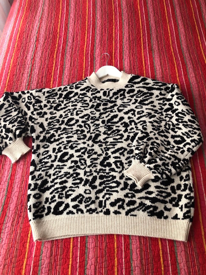 Bohem Zebra Desenli Triko Kazak - Görsel 5