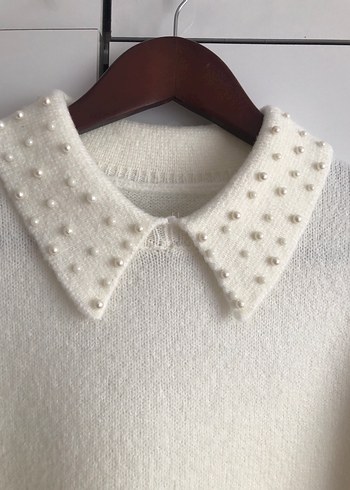 İnci Detaylı Beyaz Triko Kazak - Görsel 2