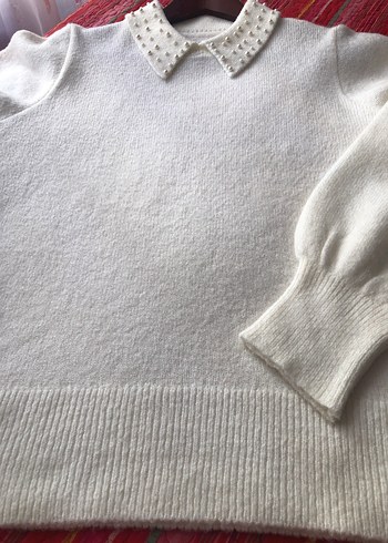 İnci Detaylı Beyaz Triko Kazak - Görsel 6