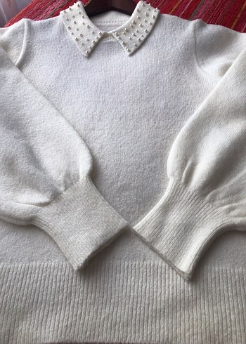 İnci Detaylı Beyaz Triko Kazak - Görsel 7