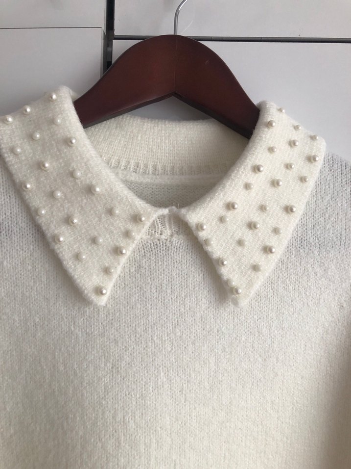 İnci Detaylı Beyaz Triko Kazak - Görsel 2