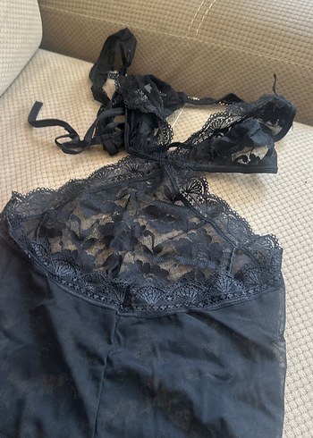 38 Beden siyah Renk Siyah Gotik Dantel Midi Gecelik