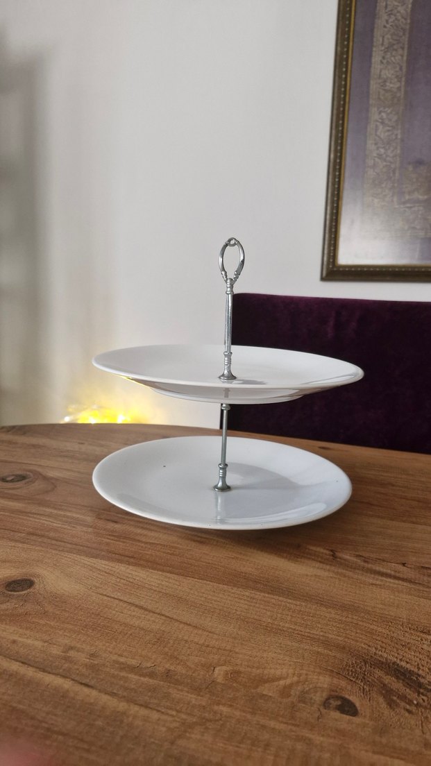 İki Katlı Beyaz Servis Tabağı - Görsel 2