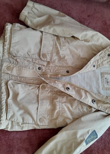 Kapüşonlu Bej Erkek Çocuk Mont - Görsel 3