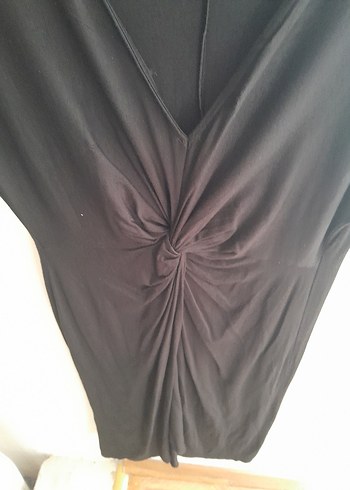 Siyah V Yaka Drapeli Elbise - Görsel 2