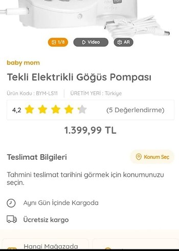 Beyaz Elektrikli Göğüs Pompası