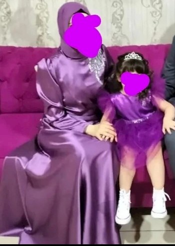 38 Beden Uzun Kollu Mor Drapeli Tesettür Abiye