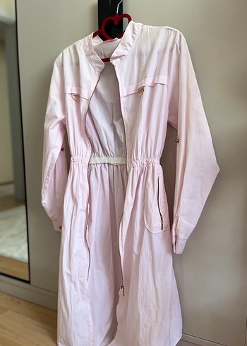 Defacto Toz Pembe Uzun Kadın Trençkot