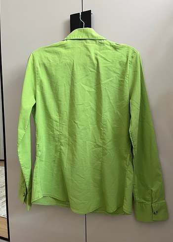 Düğmeli Yeşil Keten Kadın Gömlek - Görsel 2