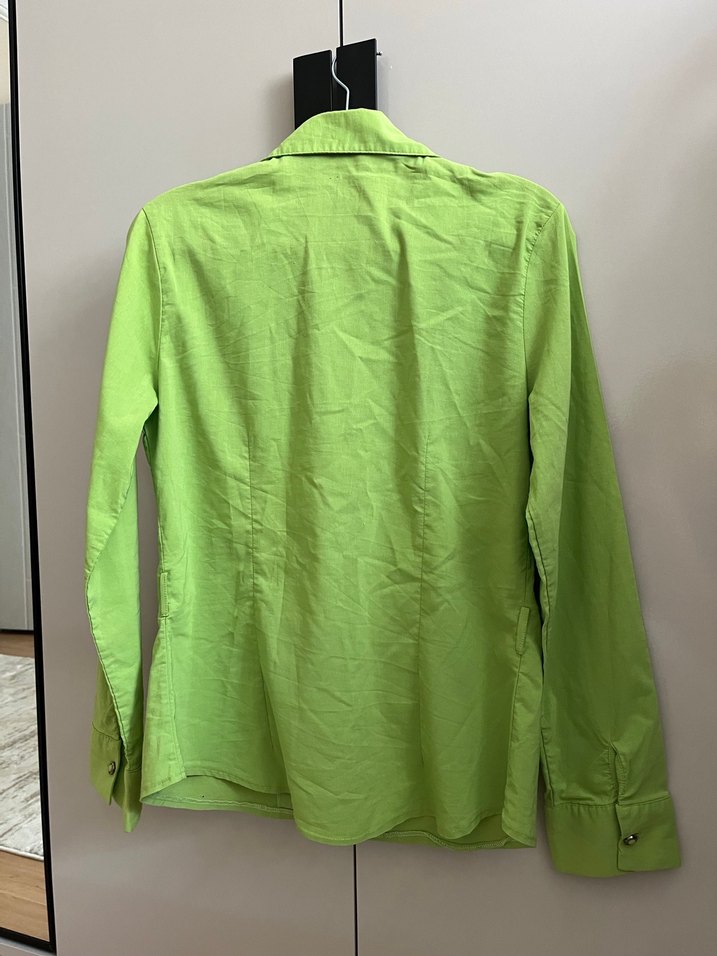 Düğmeli Yeşil Keten Kadın Gömlek - Görsel 2