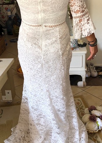 Uzun Kollu Beyaz Bohem Prenses Gelinlik - Görsel 4