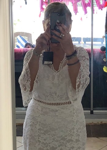 Uzun Kollu Beyaz Bohem Prenses Gelinlik - Görsel 7