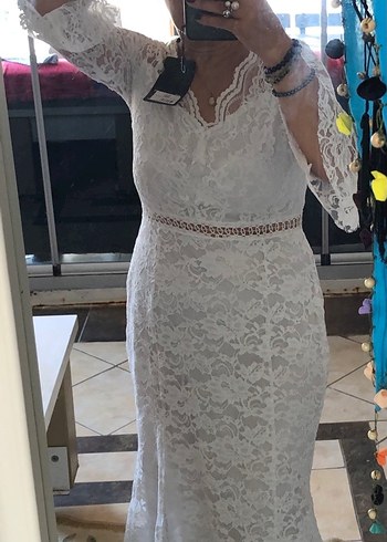 Uzun Kollu Beyaz Bohem Prenses Gelinlik - Görsel 6