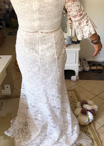 Uzun Kollu Beyaz Bohem Prenses Gelinlik - Görsel 3