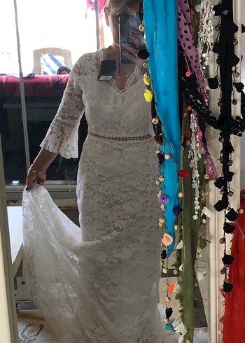 Uzun Kollu Beyaz Bohem Prenses Gelinlik - Görsel 2