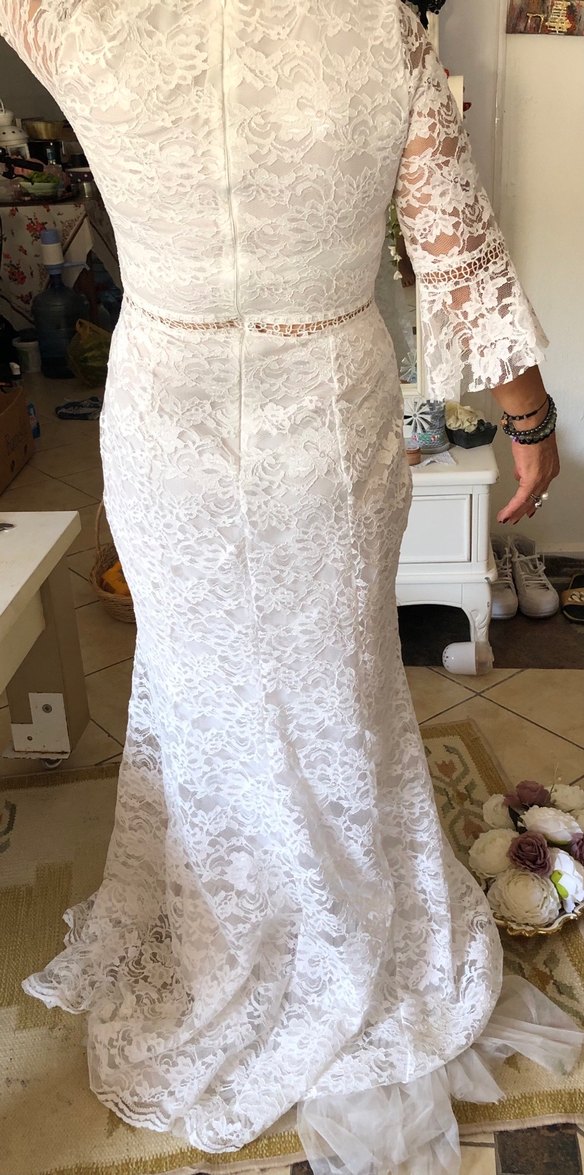 Uzun Kollu Beyaz Bohem Prenses Gelinlik - Görsel 4