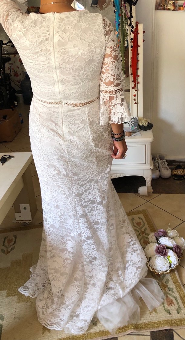 Uzun Kollu Beyaz Bohem Prenses Gelinlik - Görsel 5