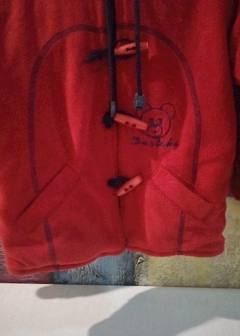 Düğmeli Kırmızı Kadife Hamile Mont - Görsel 8