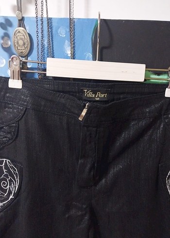 Siyah Biker Denim Kadın Kapri Pantolon - Görsel 2