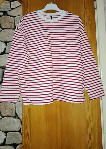 Defacto Kırmızı Çizgili Kadın Pamuklu Sweatshirt