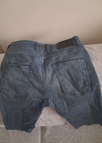 34 Beden gri Renk Düğmeli Gri Erkek Midi Denim Şort