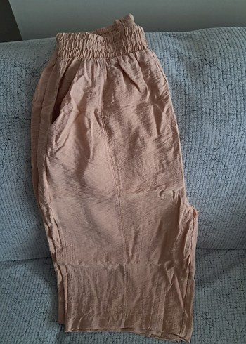 Bej Kadın Keten Salaş Midi Pantolon