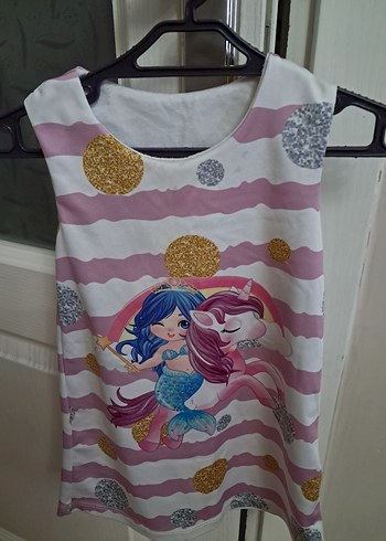 18-24 Ay Beden Pullu Pembe Kolsuz Kız Elbisesi