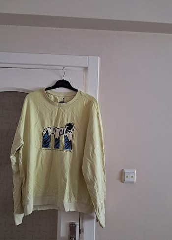 Diğer Sarı Baskılı Pamuklu Kadın Sweatshirt