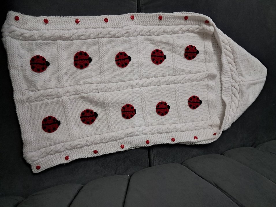 Nakışlı Örme Beyaz Çocuk Battaniyesi - Görsel 5