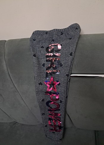 Kız Çocuk Gri Düğmeli Baskılı Tayt - Görsel 5